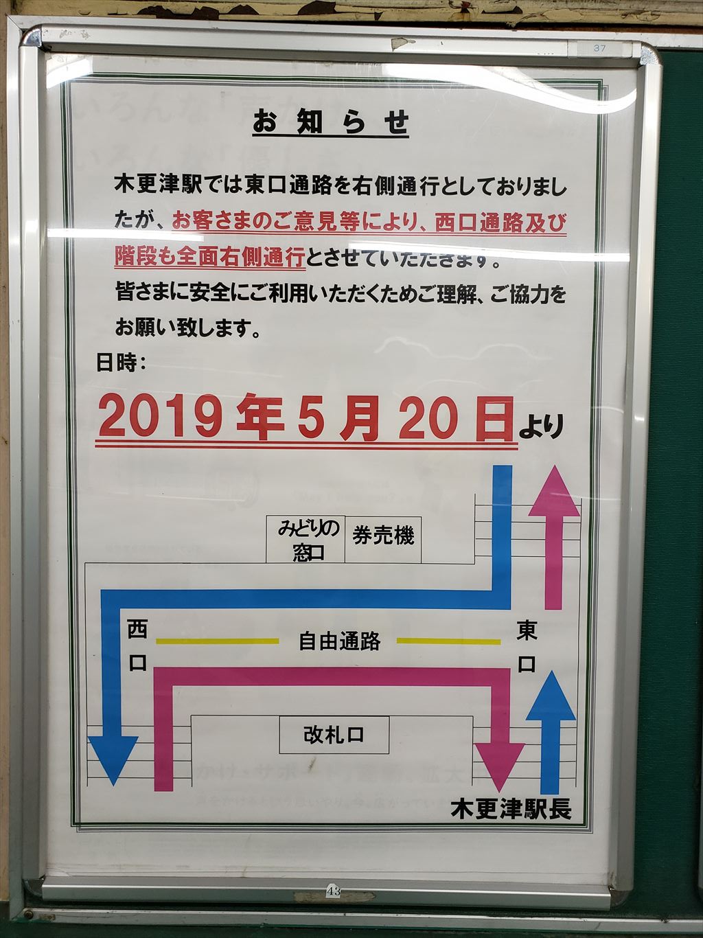 木更津駅の通路 西口側も右側通行になります 5 から 木更津 君津 袖ケ浦の情報をお伝えするブログ なかぶぷろじぇくと